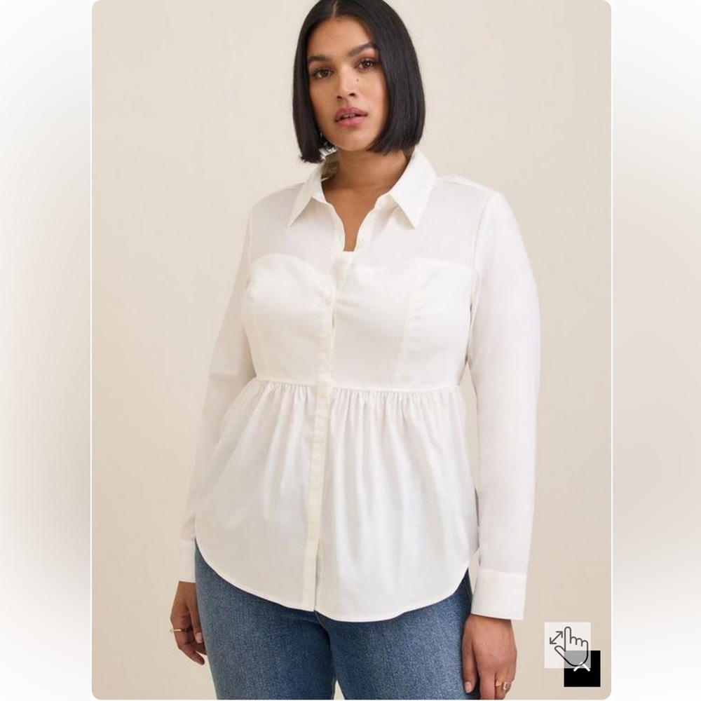 Torrid Poplin Corset Smocked Back Button Up Shirt